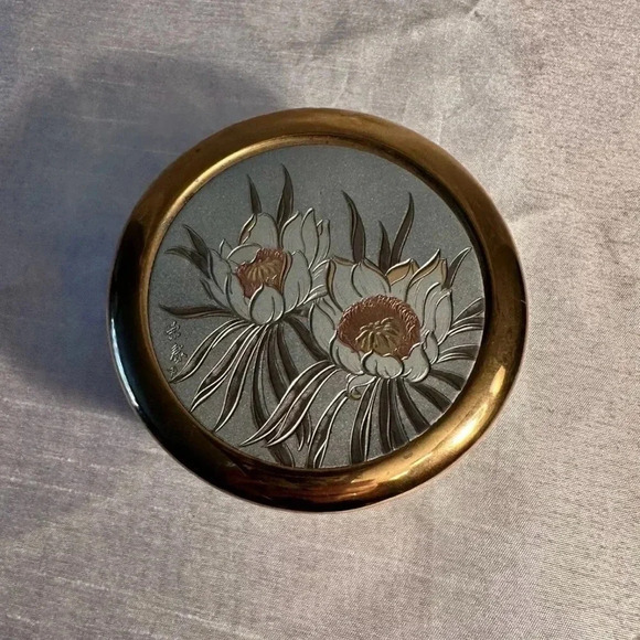 The Art of Chokin Japan Floral Lidded Porcelain Trinket Jar 24K Gold Trim - Picture 1 of 4